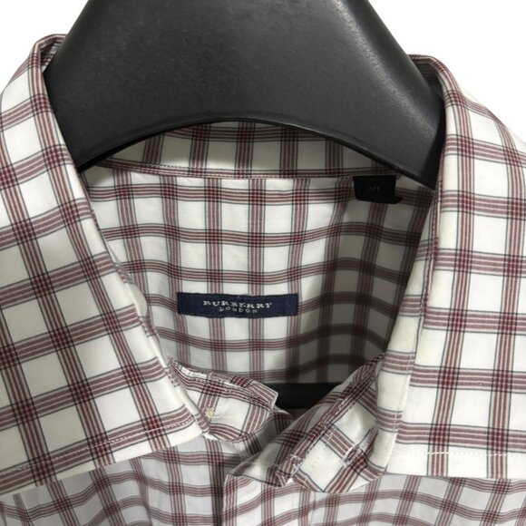 Burberry London Dress Shirt Men’s Size XL White Maroon Check Cotton - Picture 4 of 6